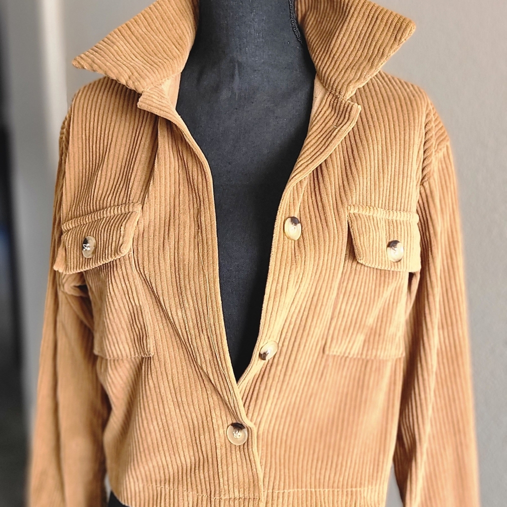 Cropped Corduroy Jean Jacket in Camel